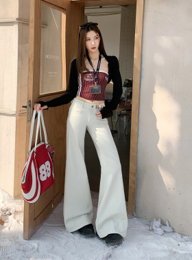 mali 玛莉&美式复古｜铆钉装饰｜低腰宽松喇叭牛仔裤女