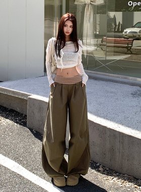 mali 玛莉&2026年新款｜美式复古｜拼接格子腰头｜阔腿叠皱休闲裤