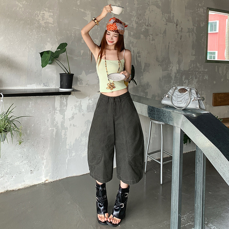 潮源式复古高腰宽松直筒弯刀裤女夏季百搭七分裤牛仔裤女2026新款