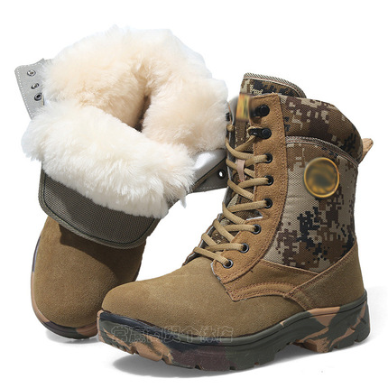 冬季大头鞋军迷棉鞋男靴高帮保暖真皮毛一体羊毛靴户外防滑防寒靴