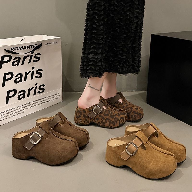 内增高7cm勃肯鞋女2025秋季新款一脚蹬袋鼠包头半拖外穿博肯单鞋