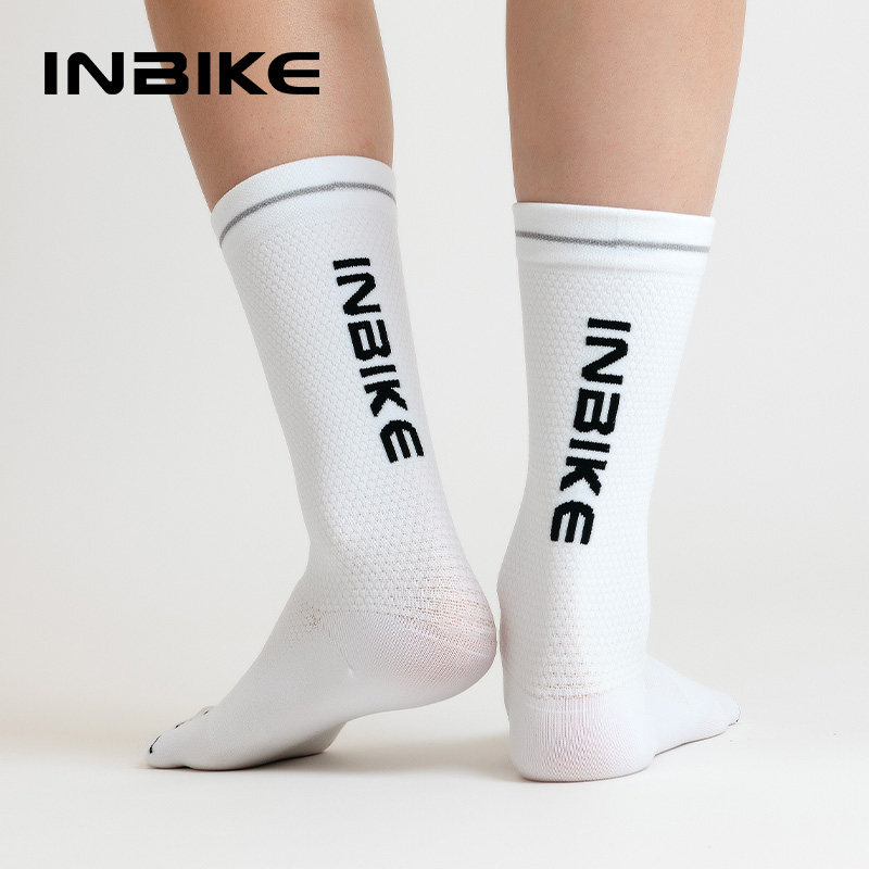 INBIKE 新款反光骑行袜男女长筒袜运动透气公路车自行车户外跑步
