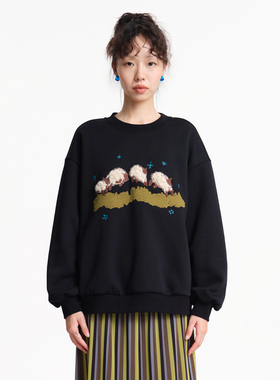 MOVEUP幻走2025冬季新款.FUN系列圆领趣味贴布绣加绒短款卫衣女