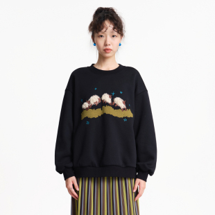 卫衣女 .FUN系列圆领趣味贴布绣加绒短款 MOVEUP幻走2025冬季 新款