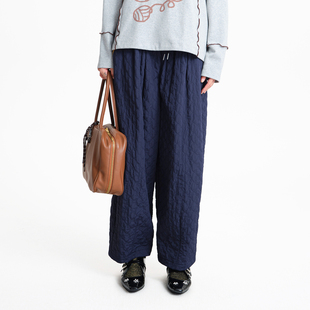 女 .FUN系列松紧腰撞色织带加绒休闲直筒裤 MOVEUP幻走2025冬季 新款