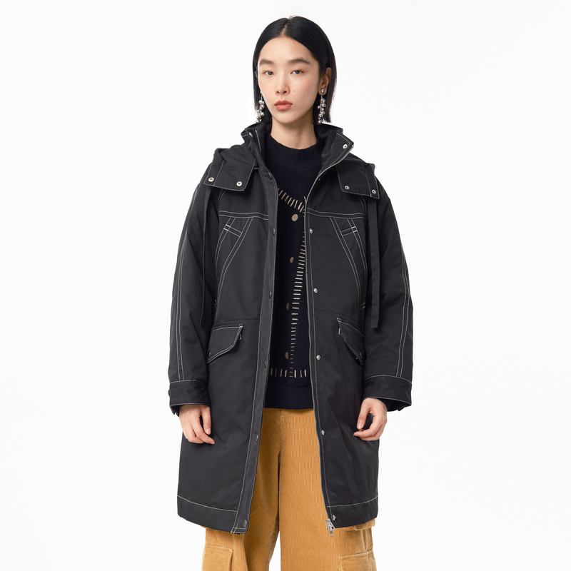 连帽 宽门筒 多口袋