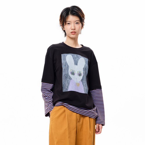 假两件、手绘印花、条纹