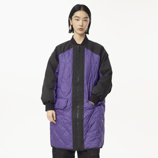 羽绒服女 .FUN系列棒球领撞布拼接设计长款 MOVEUP幻走2024冬季 新款