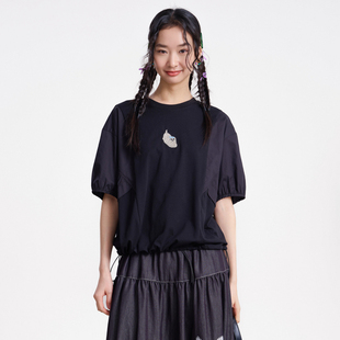 T恤女 .FUN系列圆领绣花可调节丈根短款 MOVEUP幻走2026春季 新款