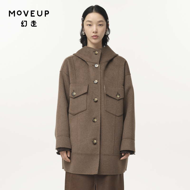 连帽 手缝混花扣 口袋