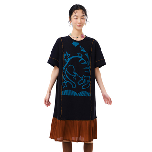 MOVEUP幻走2025夏季新款.FUN系列圆领撞色打密边拼接针织连衣裙