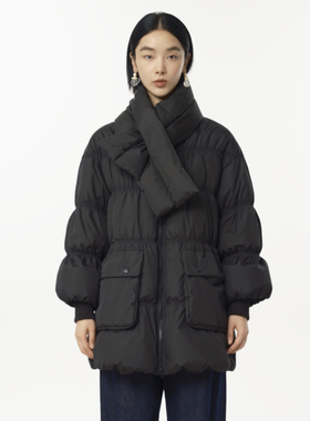 MOVEUP幻走2024冬季新款.FUN系列可拆卸围脖松紧带中长款羽绒服女