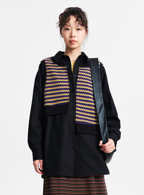 MOVEUP幻走2025冬季新款.FUN系列假两件不对称马甲中长款衬衫女