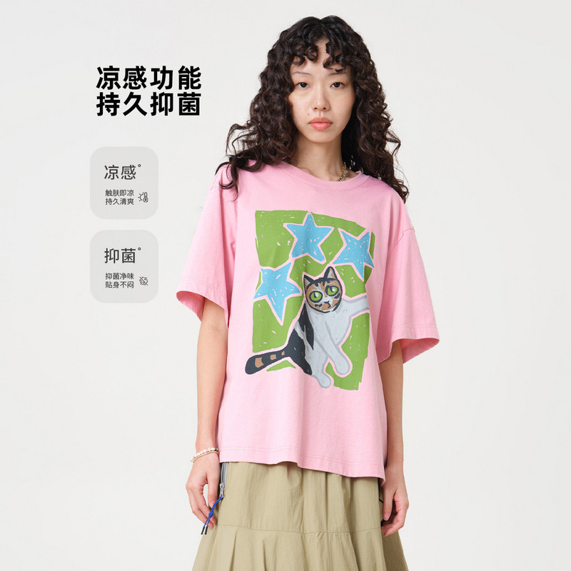 MOVEUP幻走2026夏季新款.FUN系列圆领趣味印花凉感短袖短款T恤女