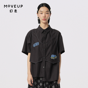 衬衫 .FUN系列猫咪绣花不对称设计师短款 女 新款 MOVEUP幻走2024夏季