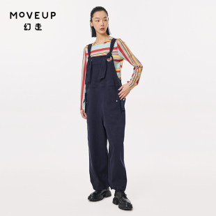 新款 商场同款 MOVEUP幻走2023秋季 女 口袋设计师绑带牛仔背带裤