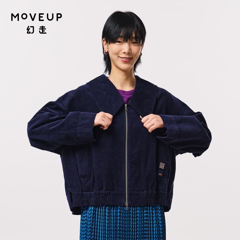 MOVEUP幻走2023秋季新款.FUN系列印花灯芯绒设计师纯棉短款外套女