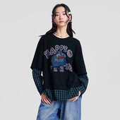 .FUN系列趣味印花假两件格子短款 MOVEUP幻走2026春季 新款 T恤女