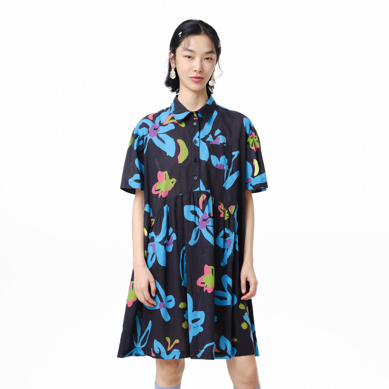 MOVEUP幻走2025夏季新款.FUN系列纯棉印花口袋碎褶梭织连衣裙,女装/女士精品,连衣裙,淘宝优惠券,粉丝福利购,淘宝优惠卷