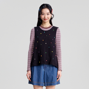 彩色珠饰网布短款 .FUN系列圆领无袖 背心女 新款 MOVEUP幻走2026春季