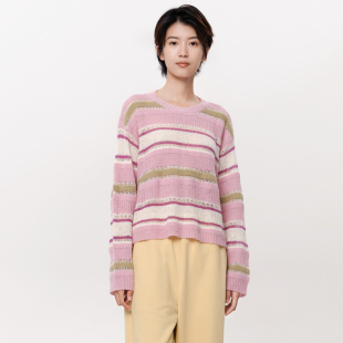 针织衫 .FUN系列小圆领间色条纹镂空短款 女 新款 MOVEUP幻走2025秋季