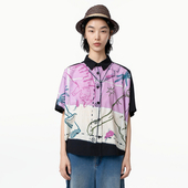 衬衫 .FUN系列倒梯形斗篷翻领印花短款 女 新款 MOVEUP幻走2025夏季
