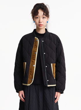 MOVEUP幻走2025冬季新款.FUN系列撞色织带贴袋菱形格短款羽绒服女