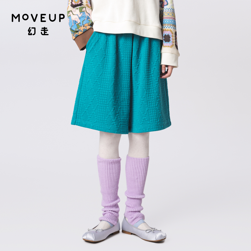 MOVEUP幻走2023冬季新款.FUN系列松紧腰贴袋绣花设计师休闲短裤女