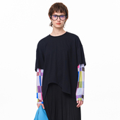 新款 纯棉宽松彩色拼接袖 假两件短款 MOVEUP幻走2025夏季 t恤女薄款