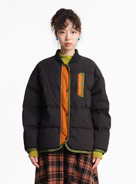 MOVEUP幻走2025冬季新款.FUN系列罗纹领撞色织带口袋短款羽绒服女