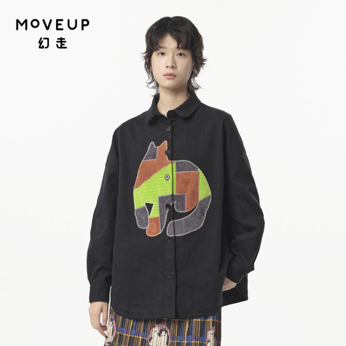 翻领 猫咪绣花 弧形下摆