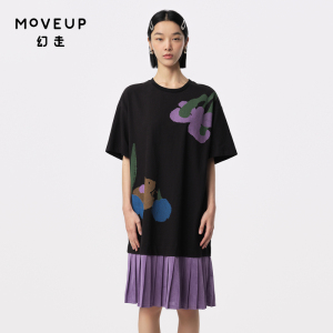 MOVEUP幻走2024夏季新款.FUN系列圆领可爱印花设计师针织连衣裙