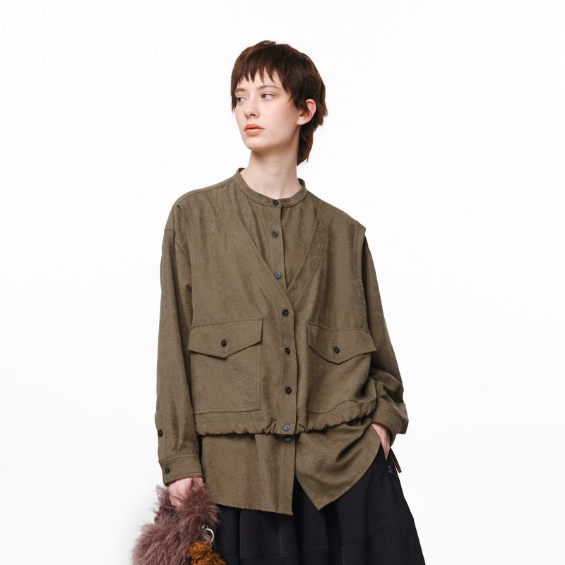 【商场同款】MOVEUP幻走2025秋季新款贴袋搭片抽绳H形短款衬衫女,女装/女士精品,衬衫,淘宝优惠券,粉丝福利购,淘宝优惠卷