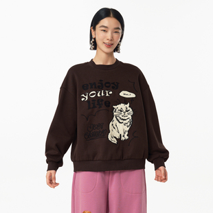 卫衣女 .FUN系列加绒猫咪字母绣花设计短款 MOVEUP幻走2024冬季 新款