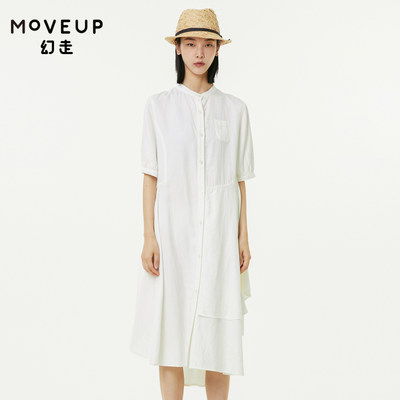 【商场同款】MOVEUP幻走2022夏季新款不对称下摆绣花设计师连衣裙