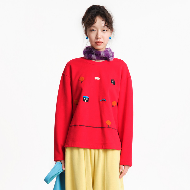 圆领、趣味绣花、分割破骨