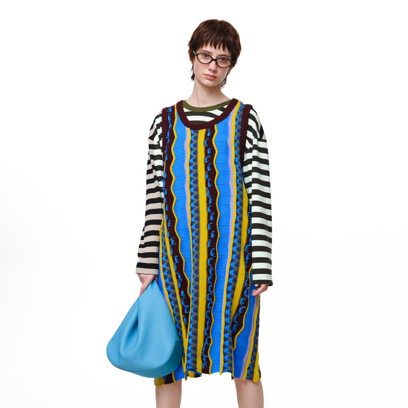 MOVEUP幻走2025秋季新款.FUN系列圆领趣味竖条纹撞色针织连衣裙,女装/女士精品,连衣裙,淘宝优惠券,粉丝福利购,淘宝优惠卷