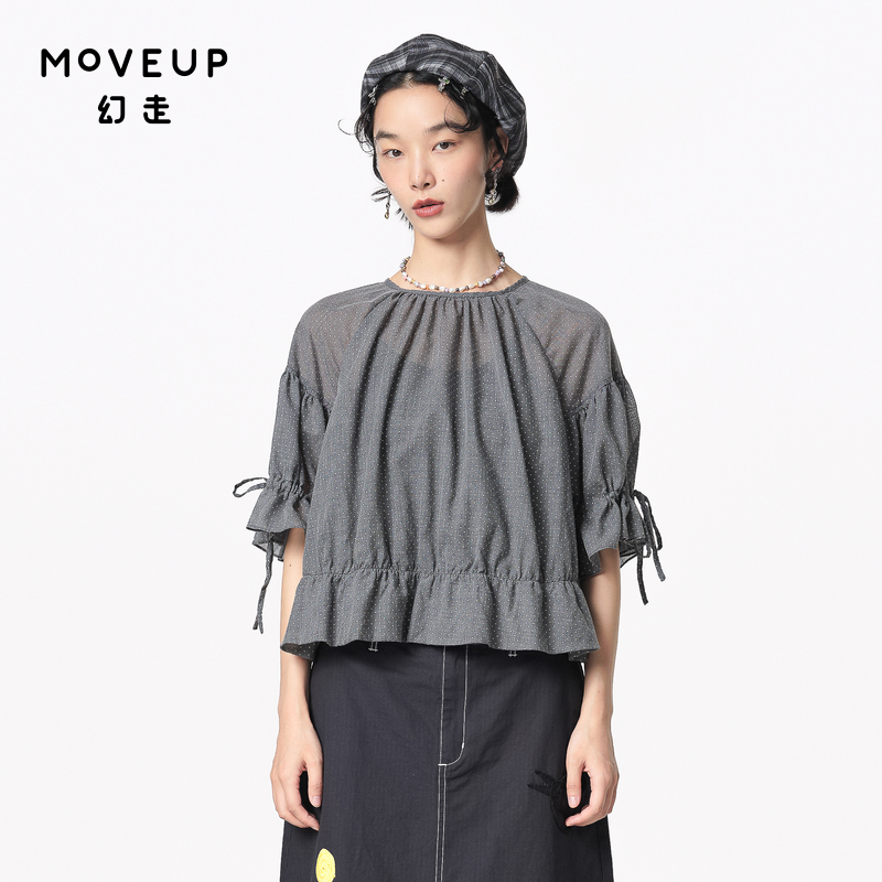 圆领 抽绳设计 波点印花