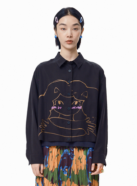 MOVEUP幻走2025春季新款.FUN系列衬衫领印花设计师短款衬衫女