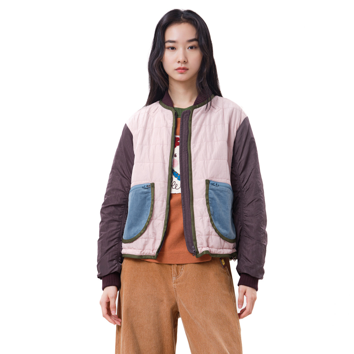MOVEUP幻走2026冬季新款.FUN系列棒球领撞色贴袋短款棉服外套女