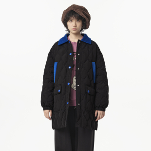 羽绒服女 .FUN系列撞色灯芯绒设计师中长款 MOVEUP幻走2024冬季 新款