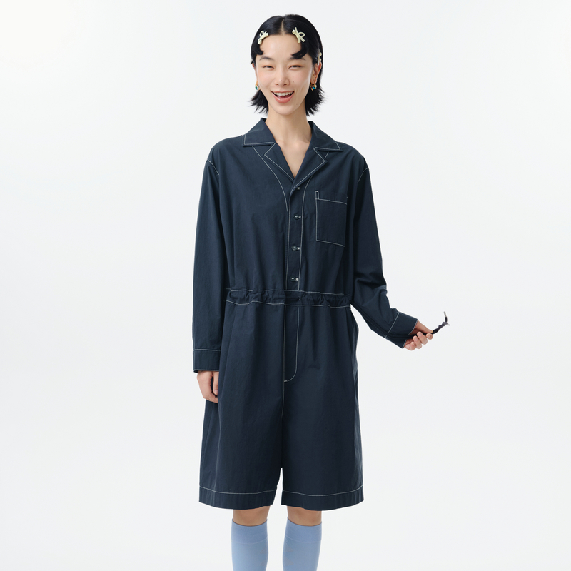 西装翻领、插袋、棉绳、撞色线