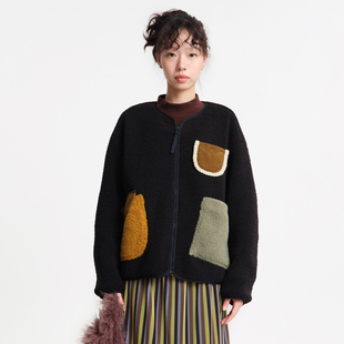 外套女 .FUN系列撞色贴袋包边收口复古短款 MOVEUP幻走2025冬季 新款