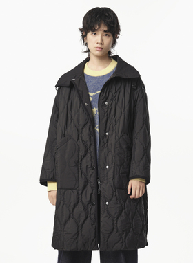 MOVEUP幻走2024冬季新款.FUN系列可翻折领子猫咪绣花长款棉外套女