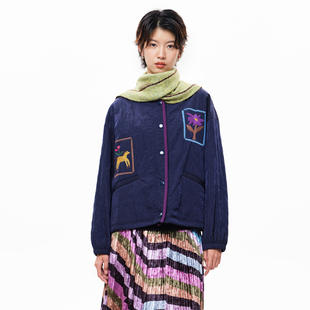 外套女 .FUN系列彩点抽绳趣味绣花织带短款 MOVEUP幻走2025冬季 新款