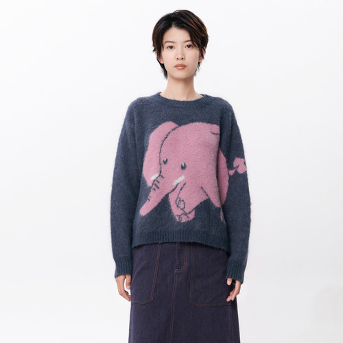 圆领、大象提花、绒感渐变效果