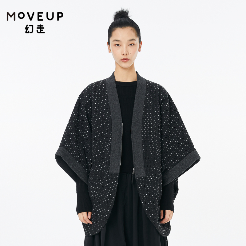 【商场同款】MOVEUP幻走2022秋季新款波点抽绳设计师中长款棉外套