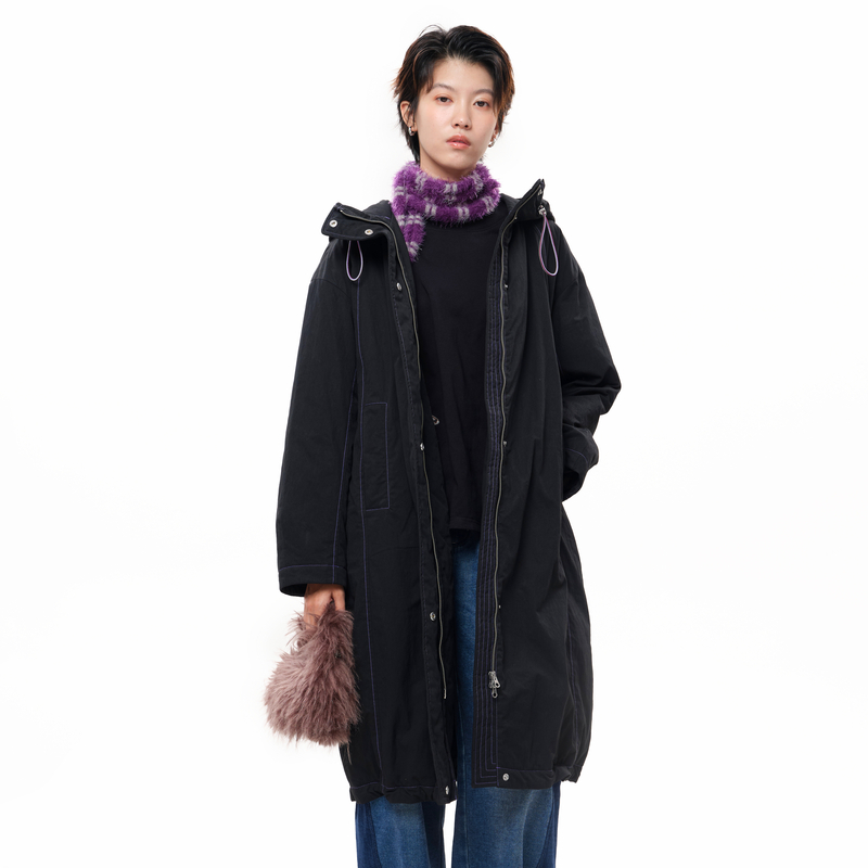 连帽、双重门襟、口袋