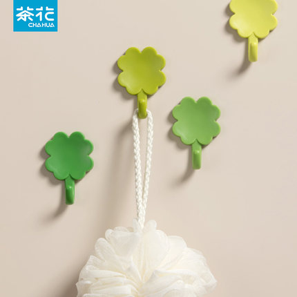 茶花四叶草挂钩免打孔玄关卫生间墙壁上创意钥匙置物衣帽免钉粘钩