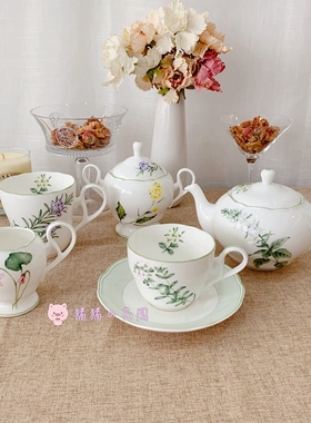 现货正品Noritake则武香草骨瓷茶杯碟咖啡杯碟茶壶糖奶罐礼盒送礼
